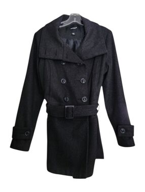 Vintage Pea Coat Wool Blend Women Large Charcoal Gray Dark Academia